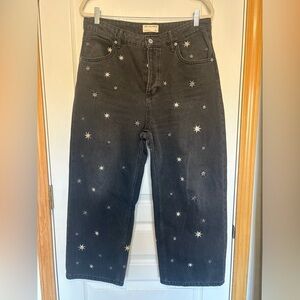 We The Free Black Star-Embroidered Straight Jeans